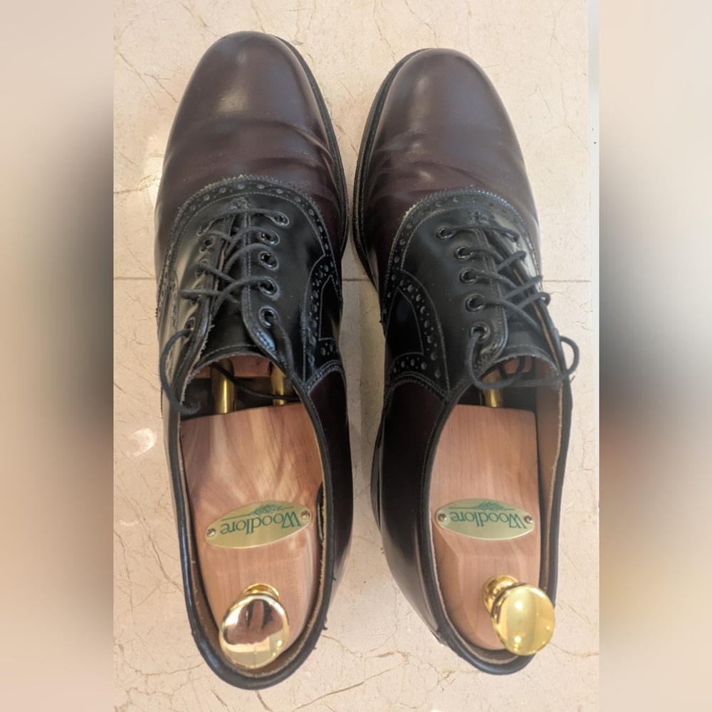 Vintage Johnston & Murphy Men's Burgundy and Black Saddle Oxford Dress Shoes